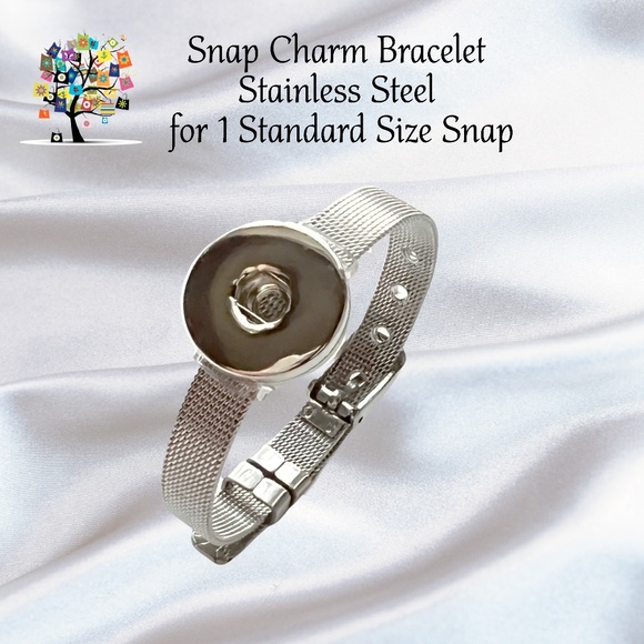Dragonfly Spirit Designs Jewelry - Snap Charm Bracelet Stainless Steel for 1 Standard Size Snap - Adjustabl…